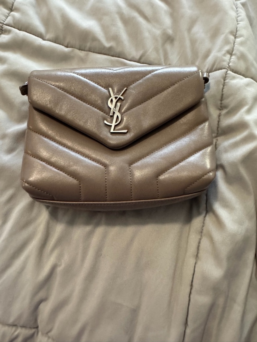 Saint Laurent Quilted Taupe Leather Envelope Crossbody